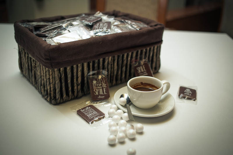 Anniversary Gifts - 2.5kg Fabric basket decorated with woven threads filled with 300 pcs of 7 g chocolate bars