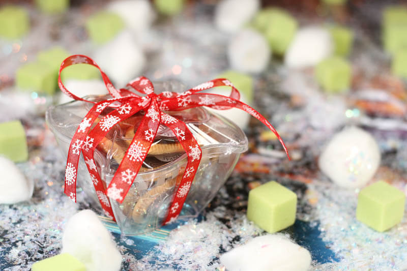 Biscuits with Chocolate - 80g Plastic box with 11 biscuits with ribbon