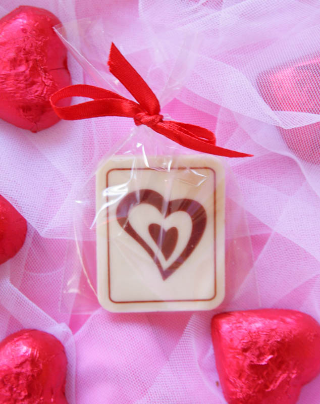 Romantic Chocolate - 7g Promotional Chocolate Bar in a Polybag with Ribbon