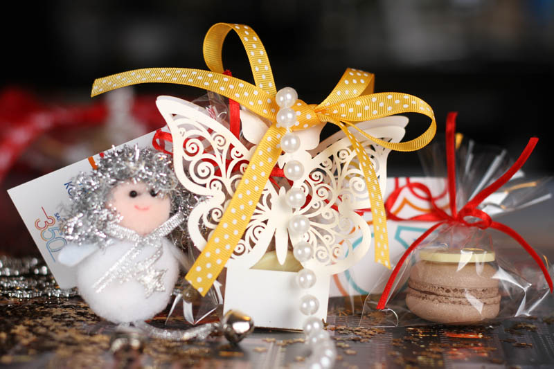 Chocolate Biscuits - Cookie Macaroon with chocolate in a bag with ribbon, 15g