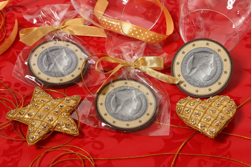 Chocolate Coins - Chocolate Medal With Printing on Both sides in a bag with Ribbon, 50g